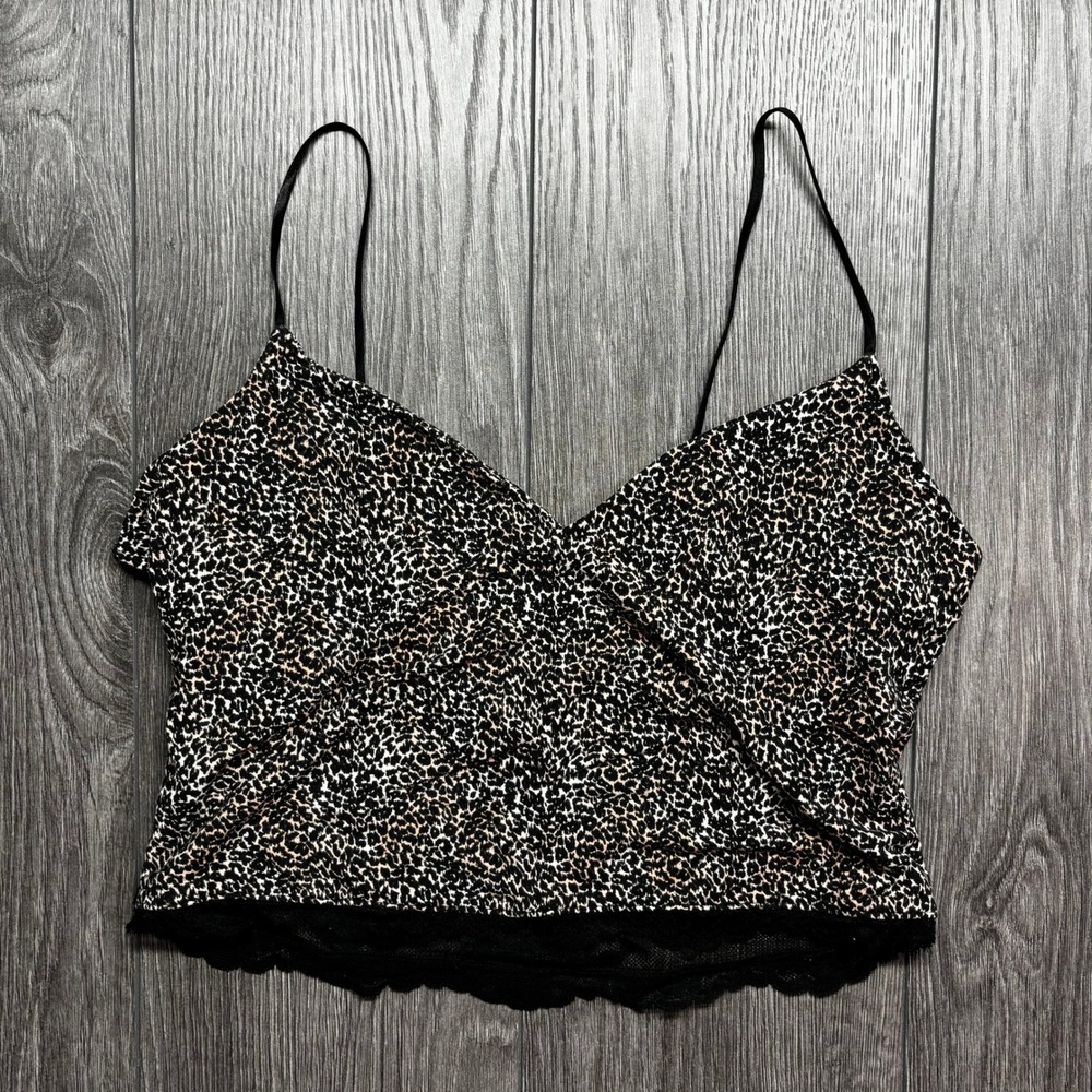 Victorias Secret Leopard Print Lace Back Large Camisole Top Brown Black
